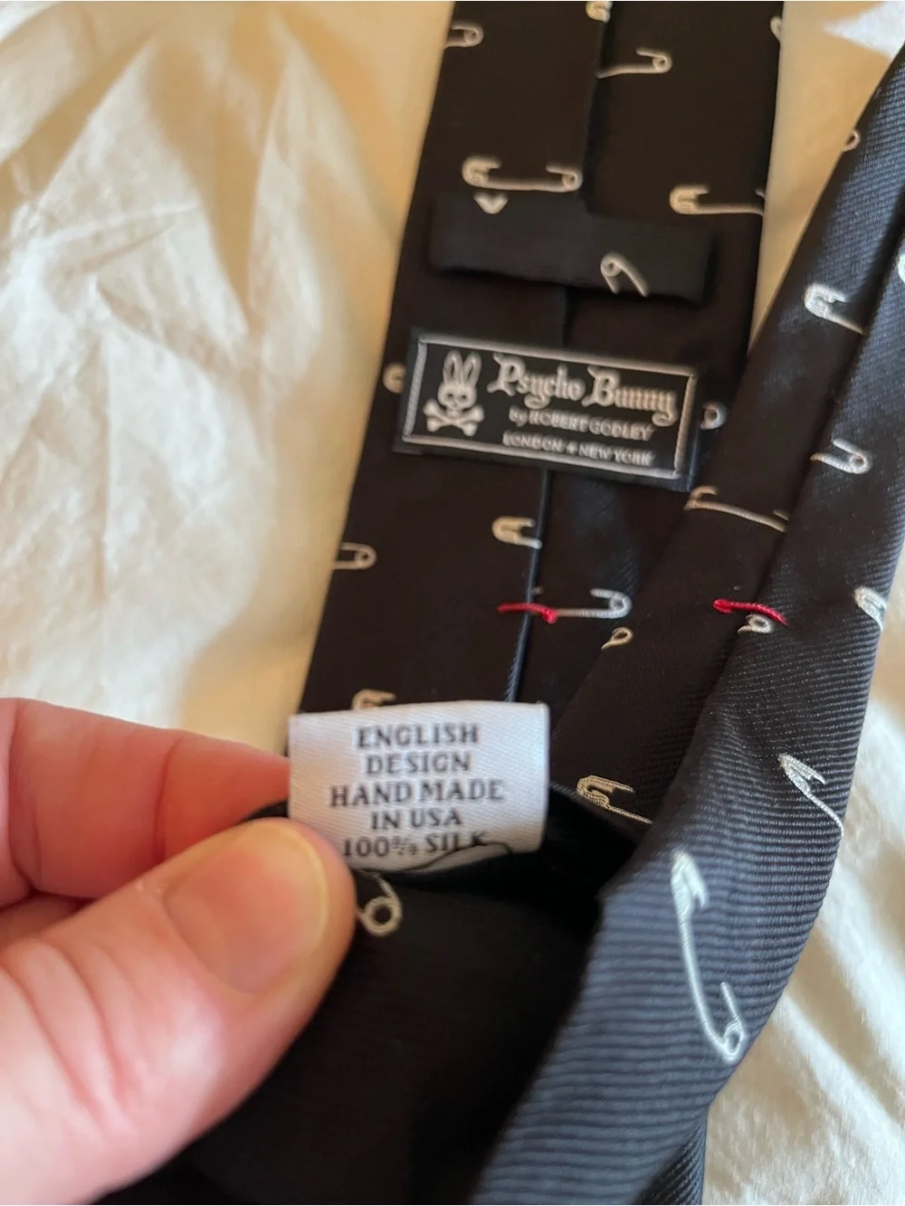 Psycho Bunny Black Safety Pin 100% Silk Tie